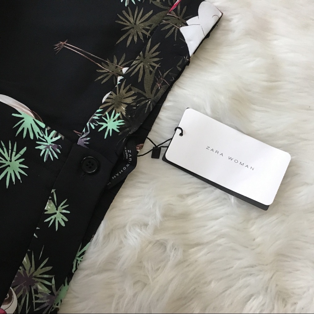 Zara Crane Bird Print Wide Leg Trousers Pants - Picture 7 of 7